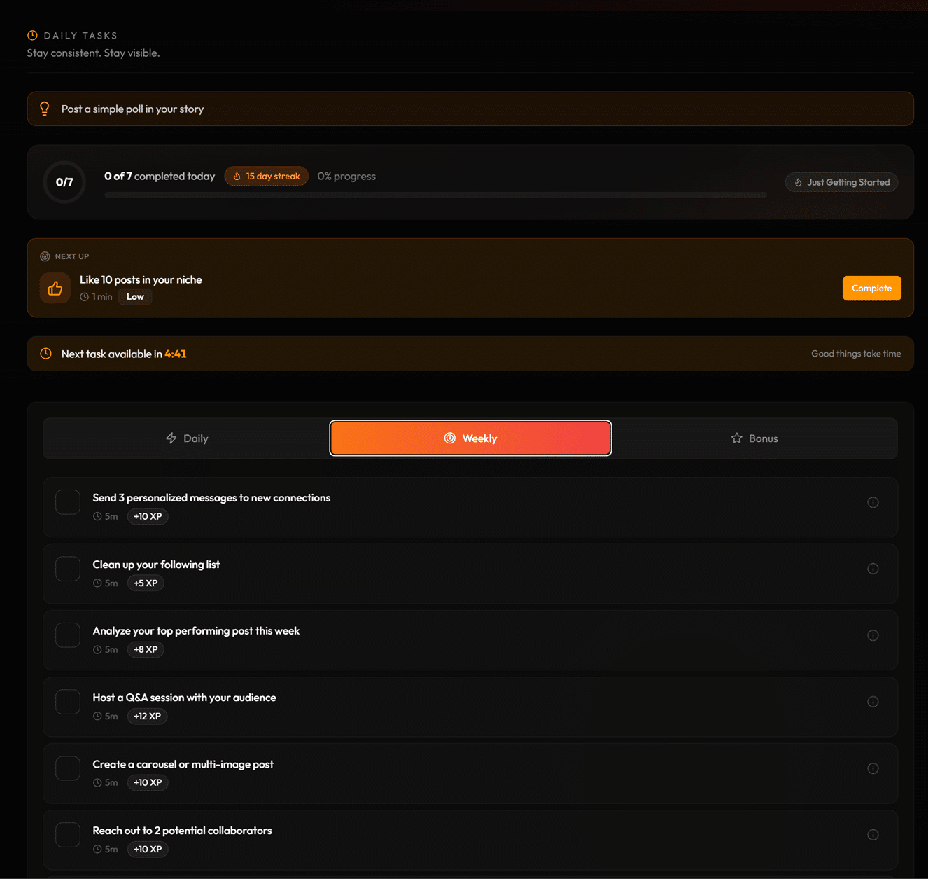 Weekly Engagement Tasks