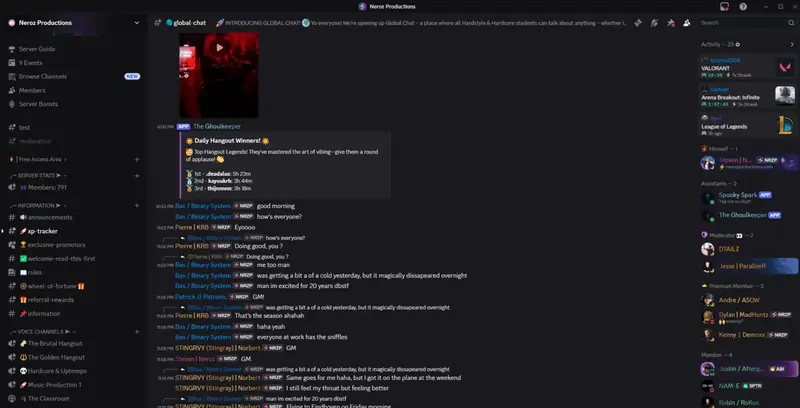 The Neroz Productions Discord: channels, the global chat and the member list